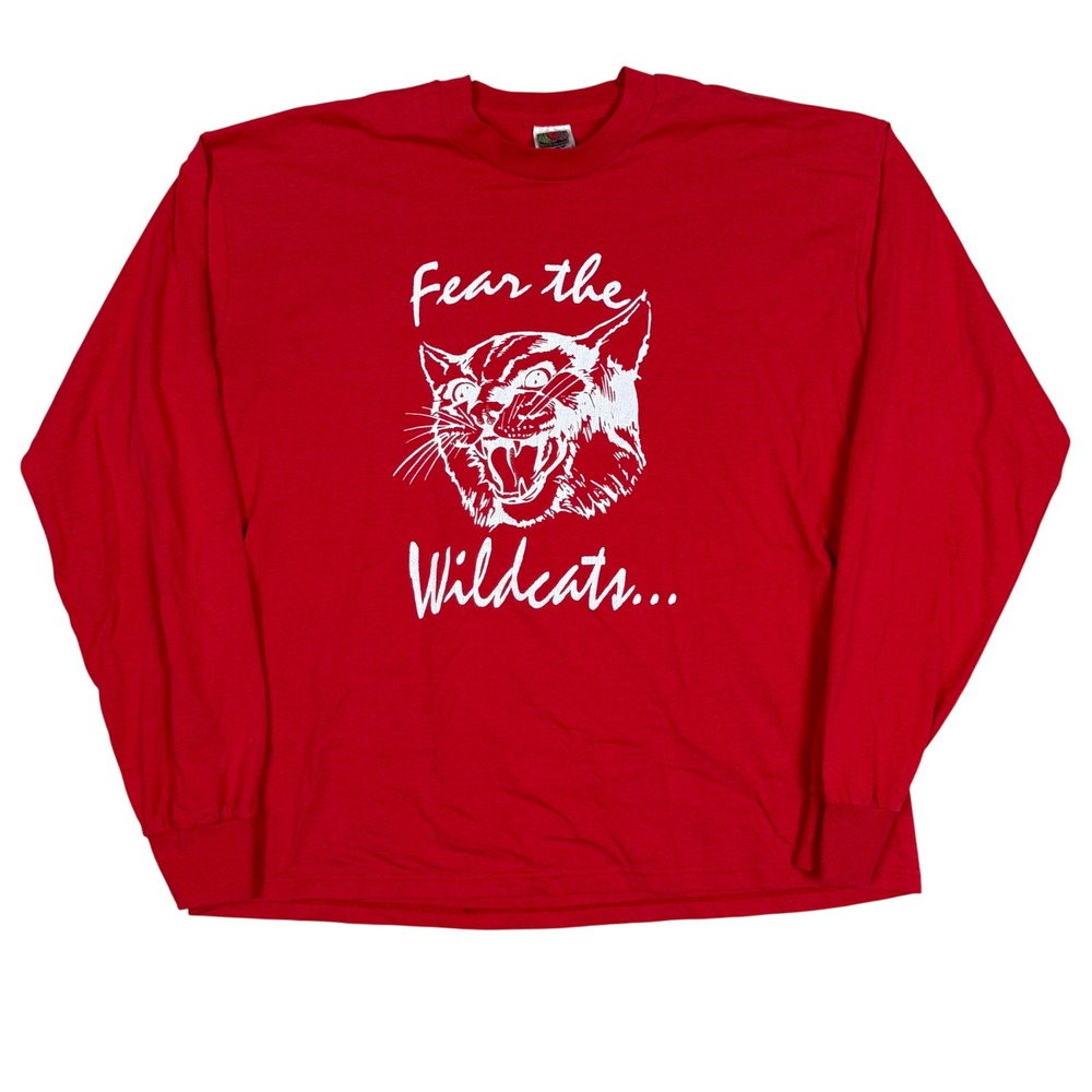 Vintage 90s USA Made Long Sleeve Shirt XXL 25x29.5 Fear Wildcats Graphic Red